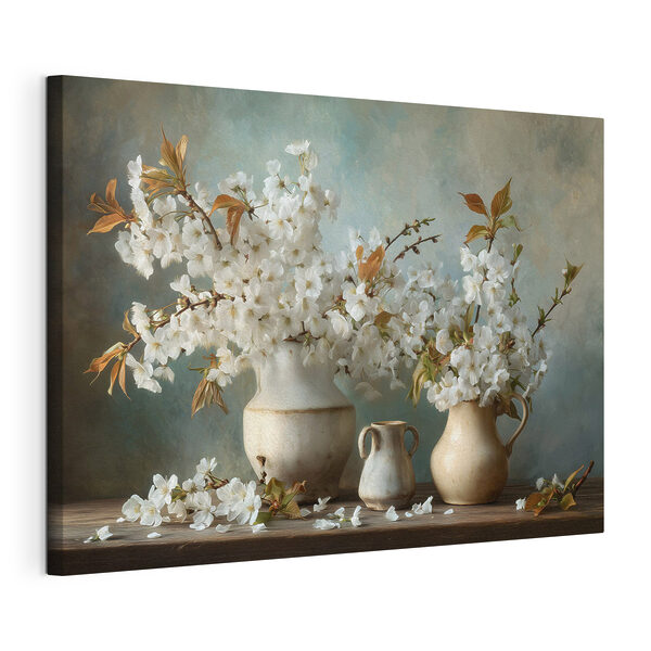 Canvas Schilderijen Een groep witte bloemen in vazen (Artikelnummer: s49458) Canvas Schilderijen Canvas Schilderijen Een groep witte bloemen in vazen (Artikelnummer: s49458)