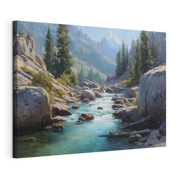 Canvas Schilderijen Een rivier die door een rotsachtige berg stroomt
