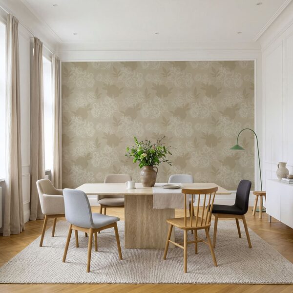Behang met bloemen en bladeren
