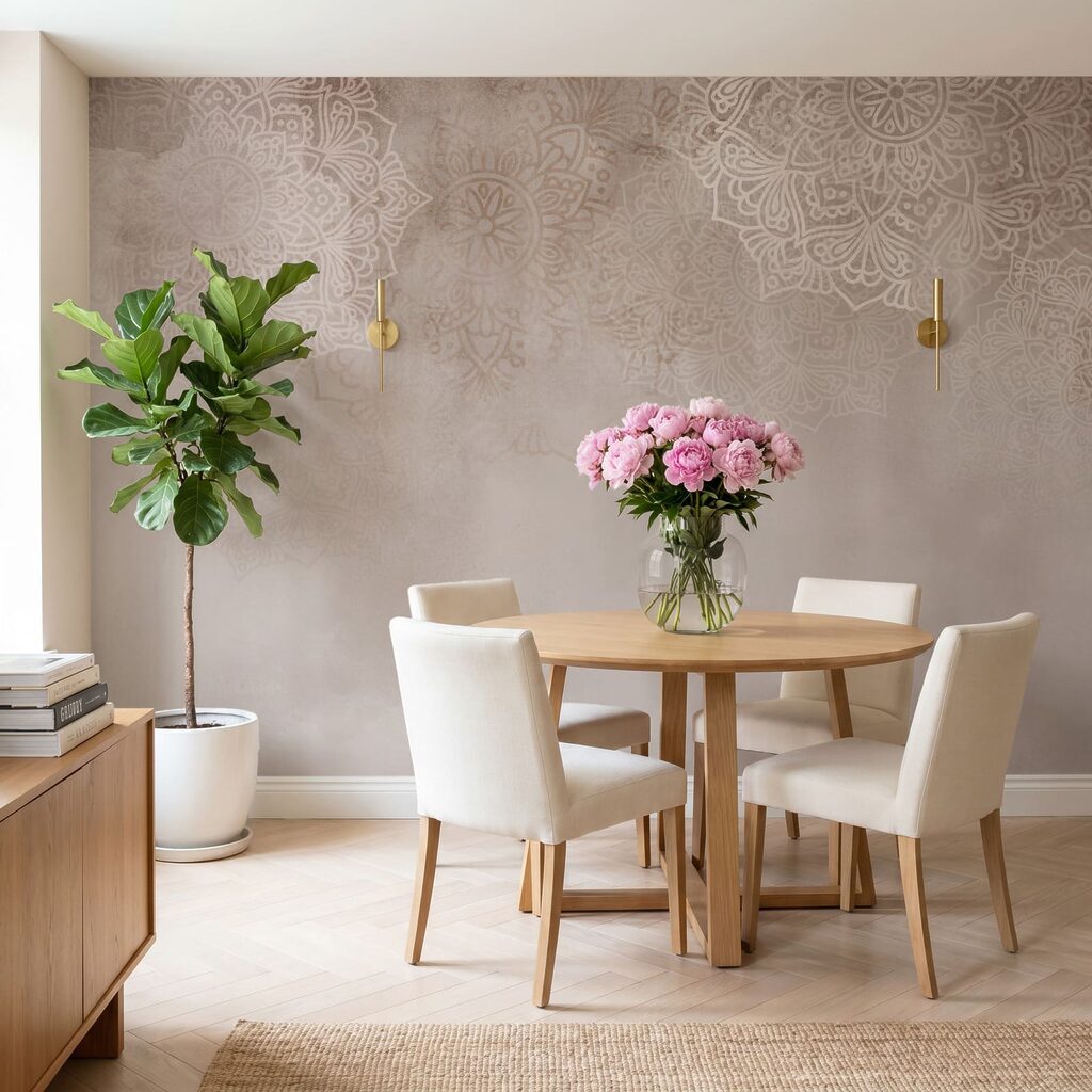 Witte en roze achtergrond met witte mandala’s Witte en roze achtergrond met witte mandala’s