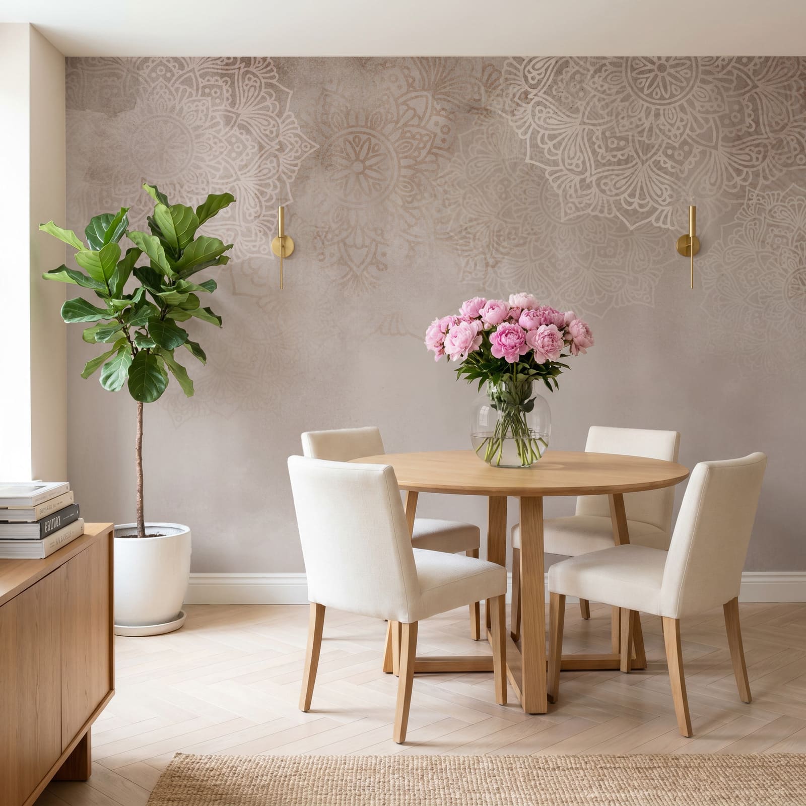 Witte en roze achtergrond met witte mandala’s Witte en roze achtergrond met witte mandala’s