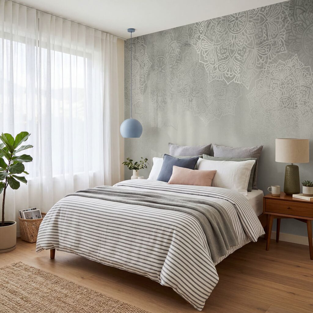 Witte en grijze achtergrond met witte mandala’s