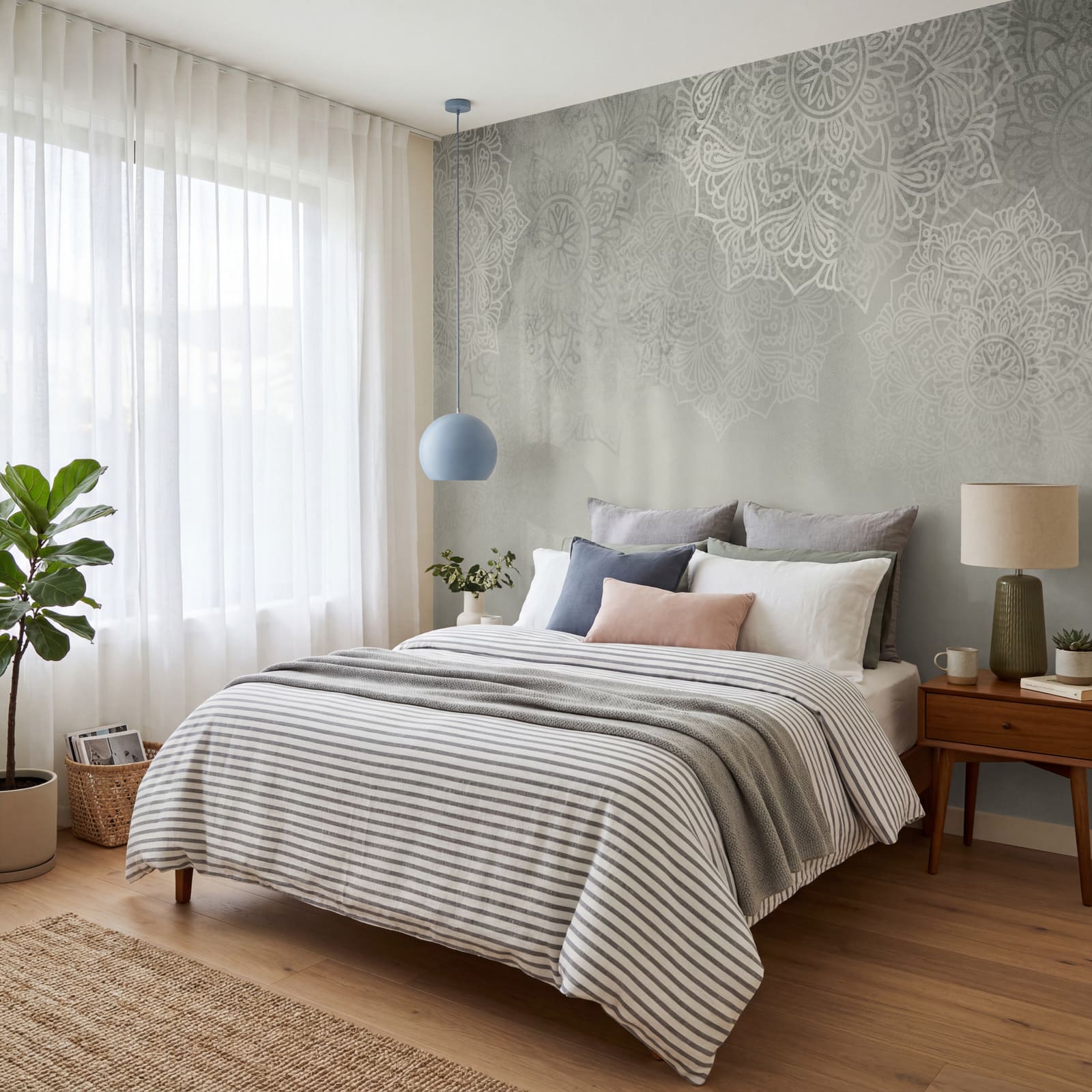Witte en grijze achtergrond met witte mandala’s