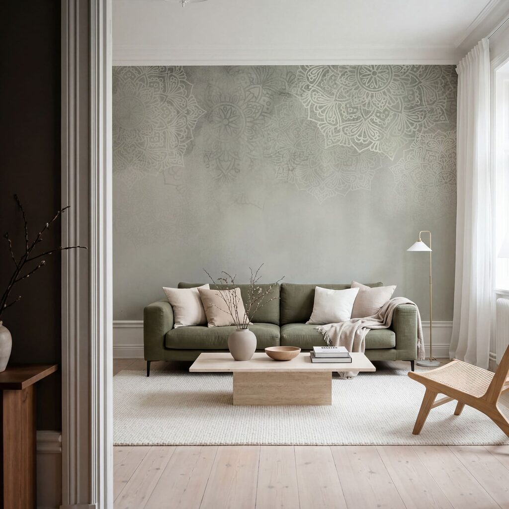 Witte en grijze achtergrond met witte mandala’s