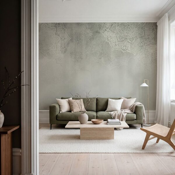 Witte en grijze achtergrond met witte mandala’s