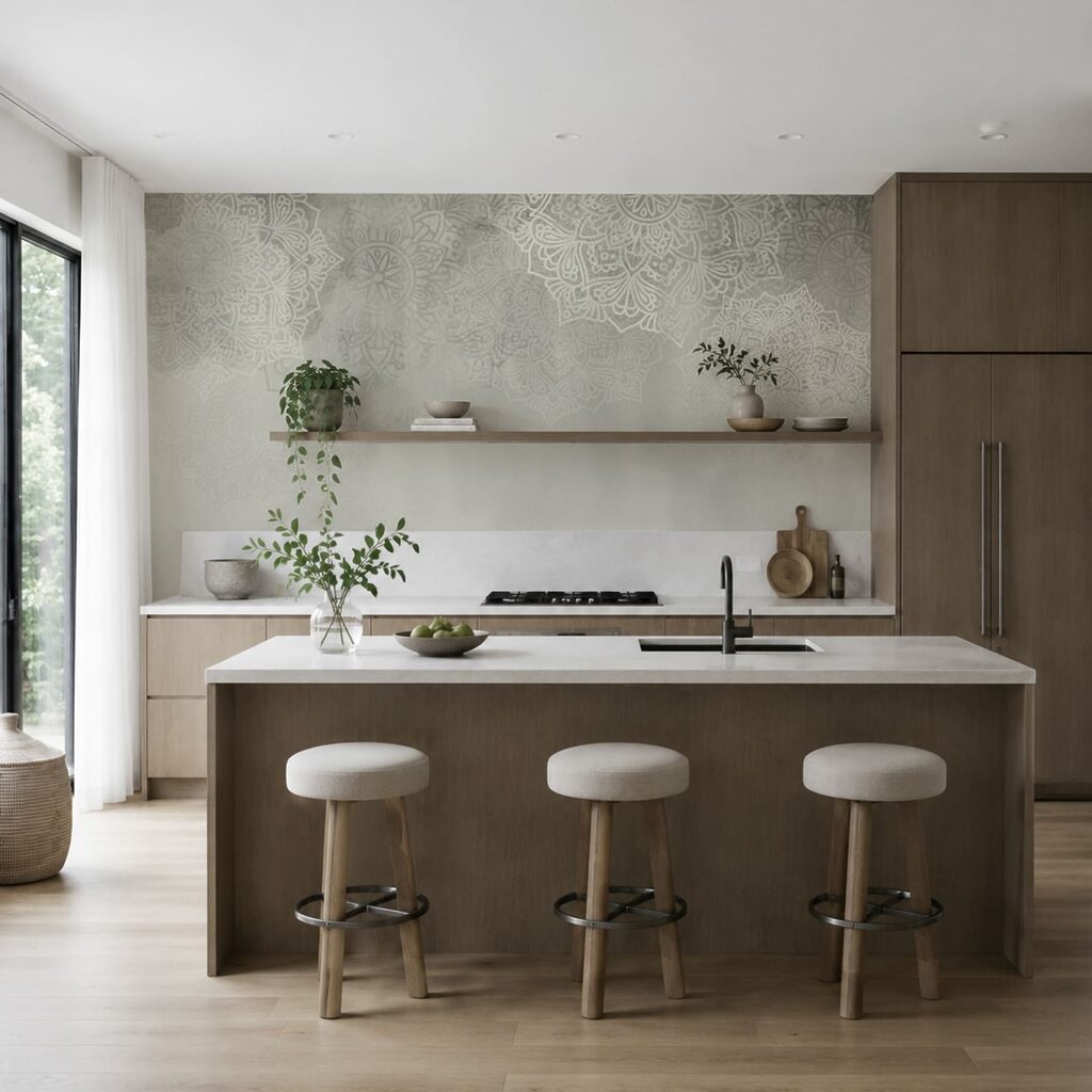 Witte en grijze achtergrond met witte mandala’s