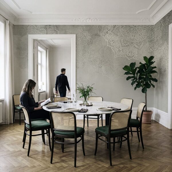 Witte en grijze achtergrond met witte mandala’s