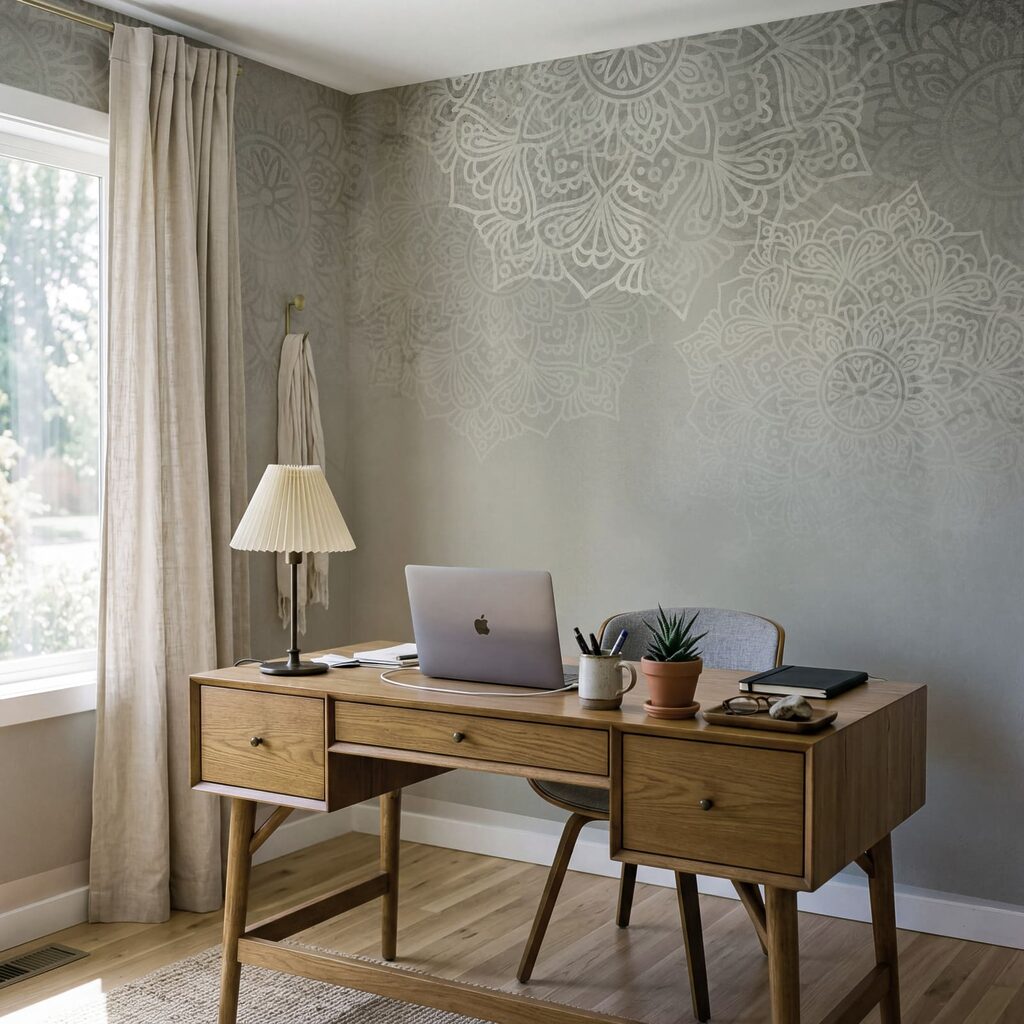 Witte en grijze achtergrond met witte mandala’s