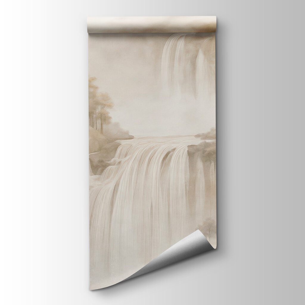 Waterfall in a foggy landscape
