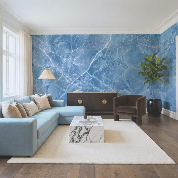 Blauw-wit oppervlak met craquelé
