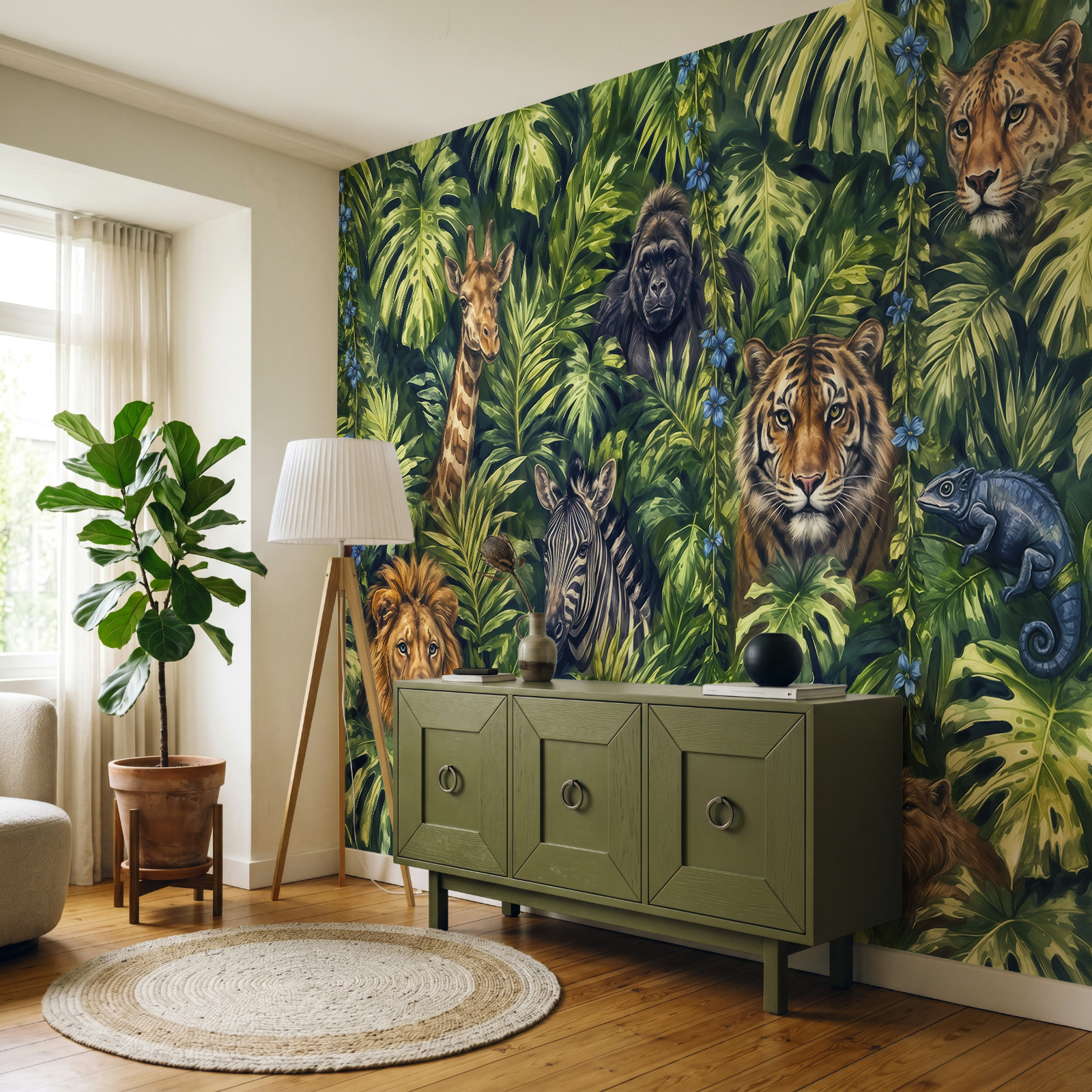 Een groep dieren in de jungle Een groep dieren in de jungle