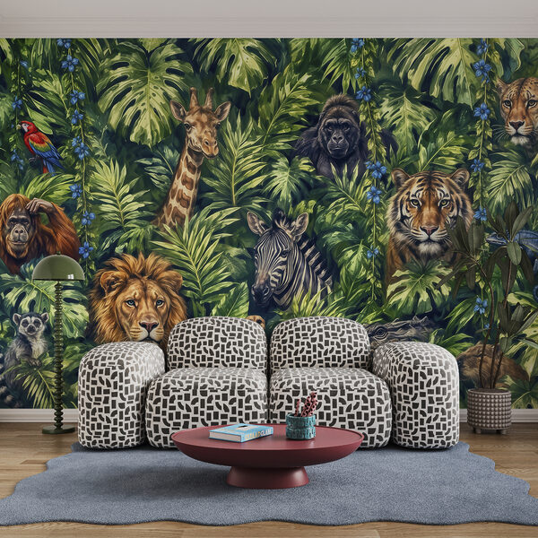 Een groep dieren in de jungle Een groep dieren in de jungle