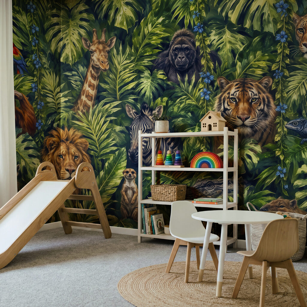 Een groep dieren in de jungle Een groep dieren in de jungle