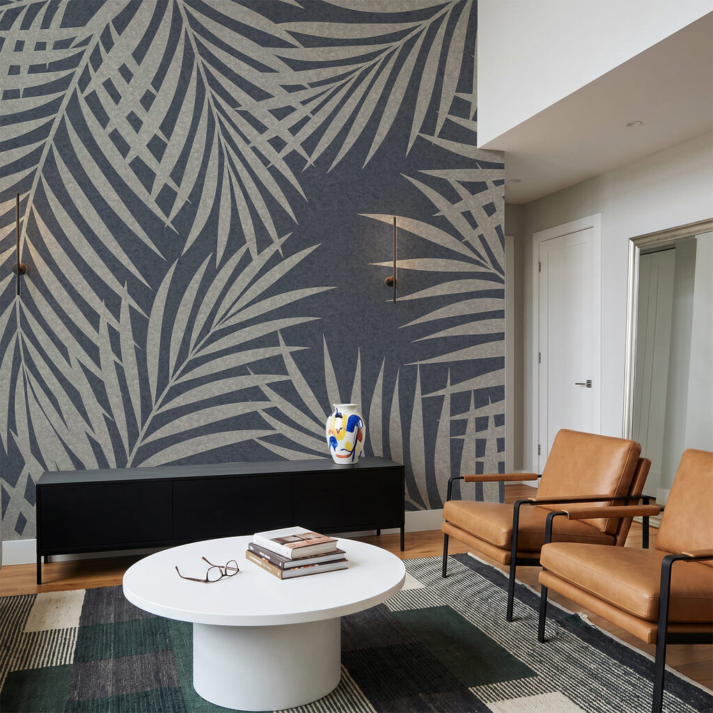 Bladmotief op een blauwe achtergrond