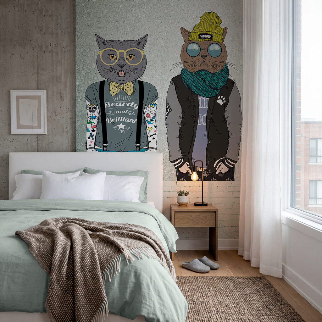 Een groep katten die kleding dragen Een groep katten die kleding dragen