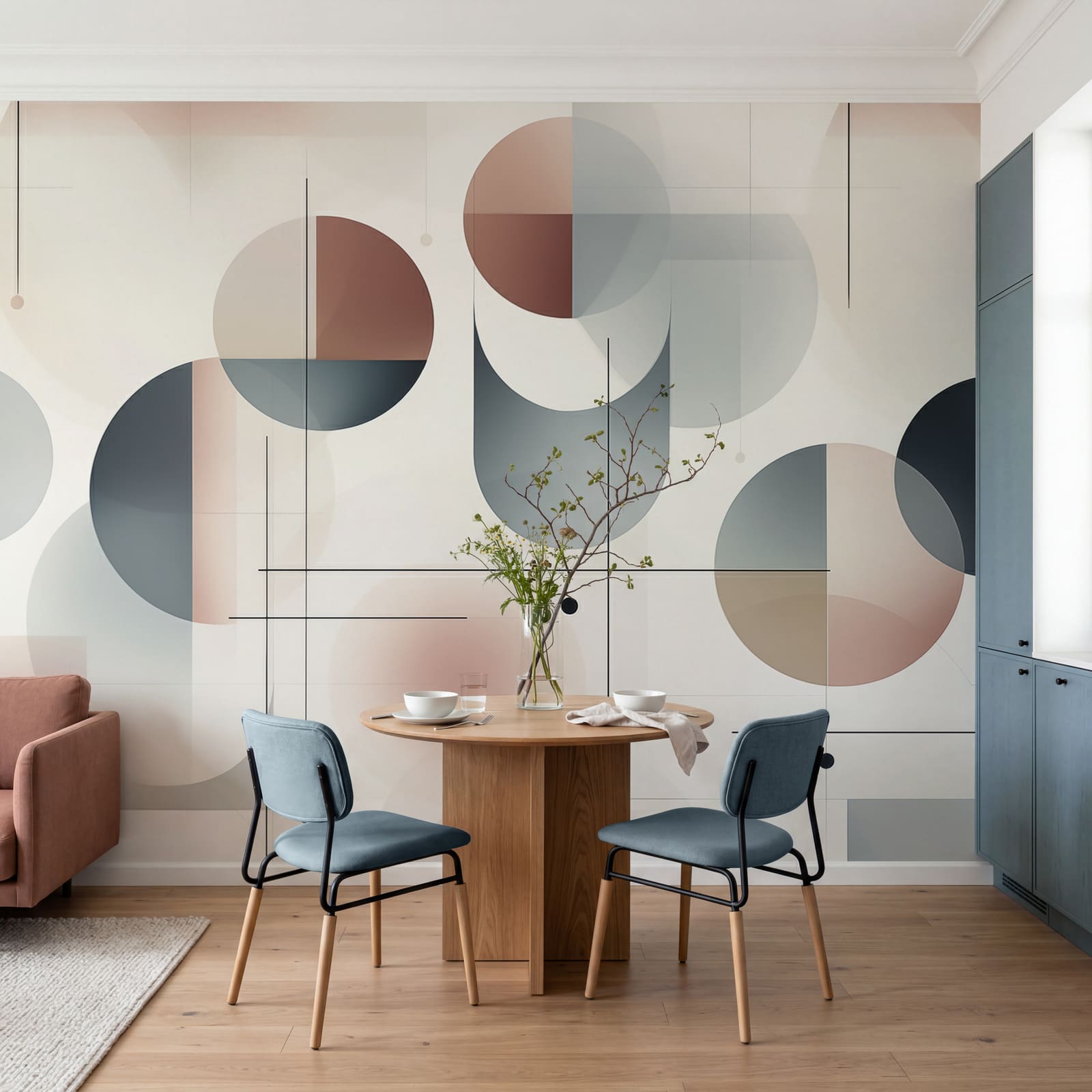 Geometrische vormen in een zacht kleurenpalet