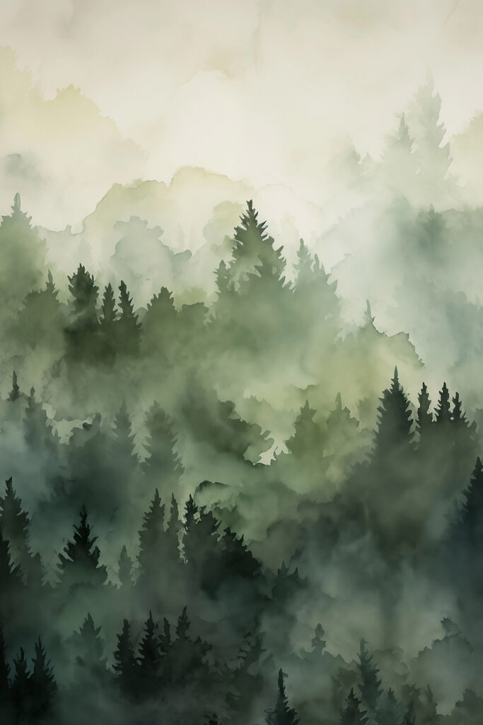 Foggy forest with trees