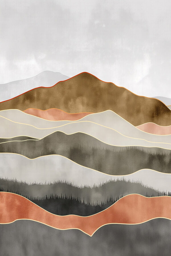 Painting of hills with trees
