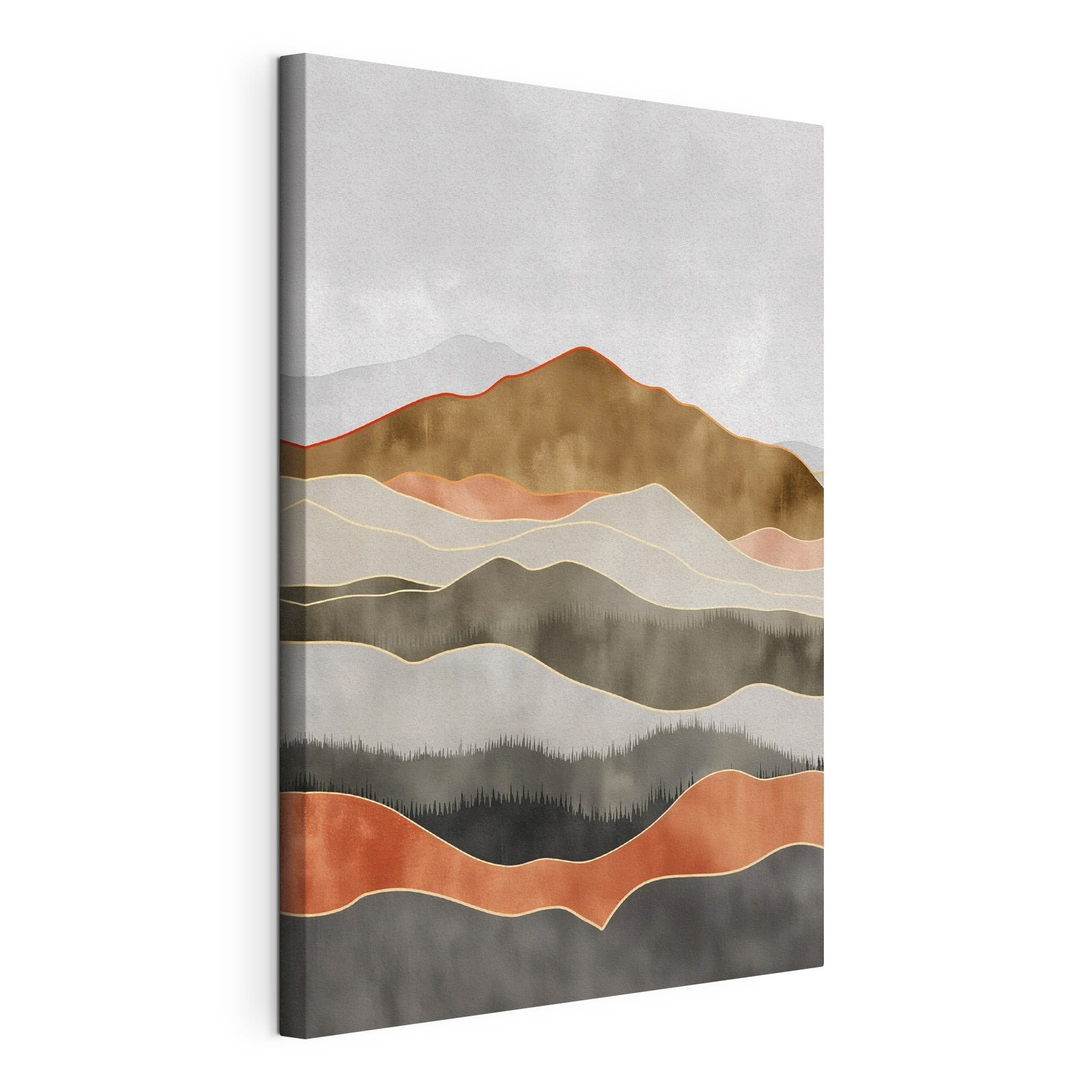 Painting of hills with trees
