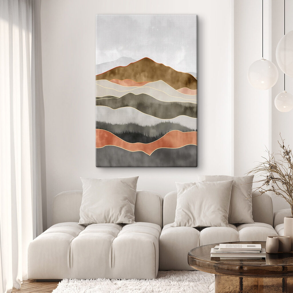 Painting of hills with trees