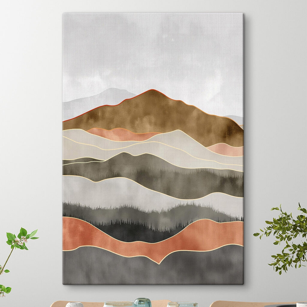 Painting of hills with trees