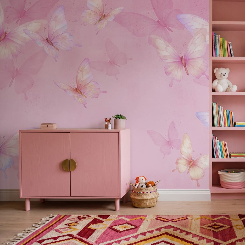Roze achtergrond met vlinders