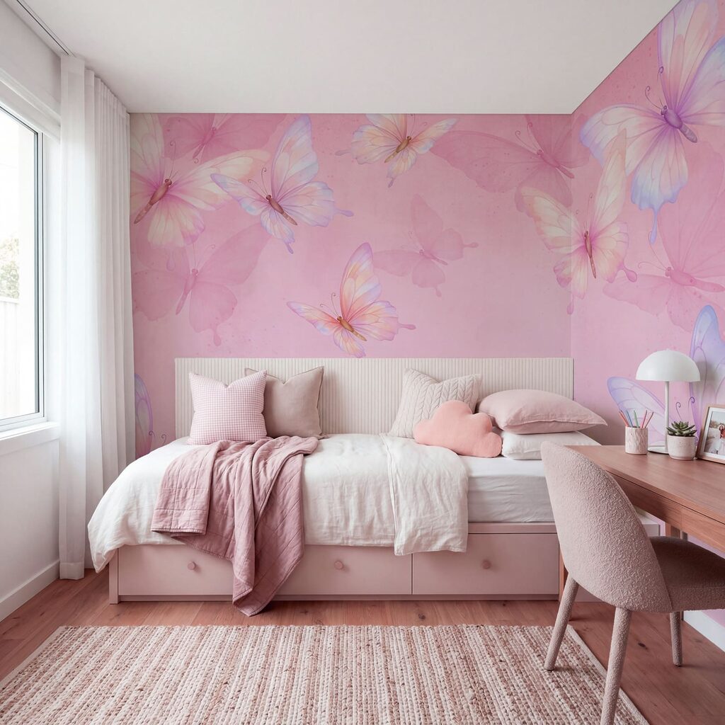 Roze achtergrond met vlinders