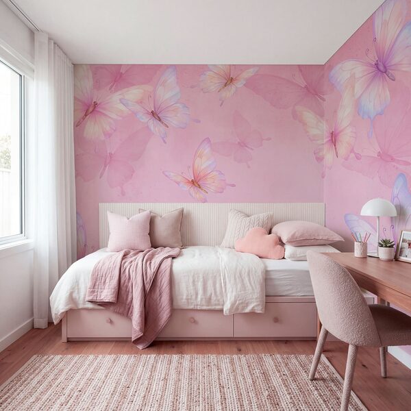 Roze achtergrond met vlinders