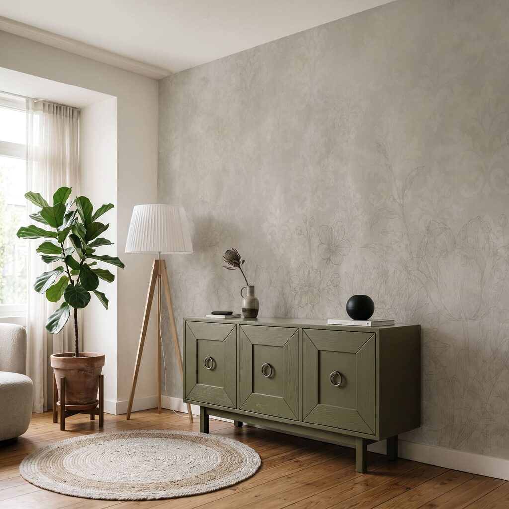 Wit behang met bloemen