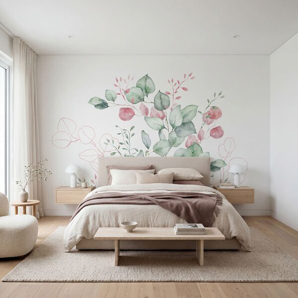 Aquarelschilderij van groene en roze bladeren Aquarelschilderij van groene en roze bladeren