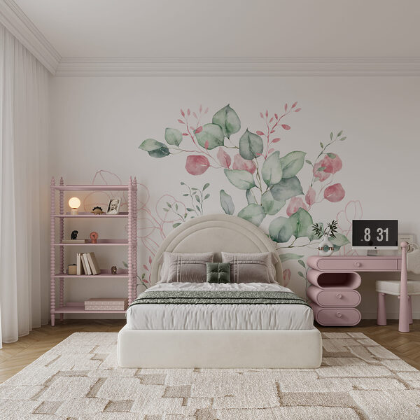 Aquarelschilderij van groene en roze bladeren Aquarelschilderij van groene en roze bladeren