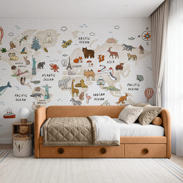 Wereldkaart met dieren