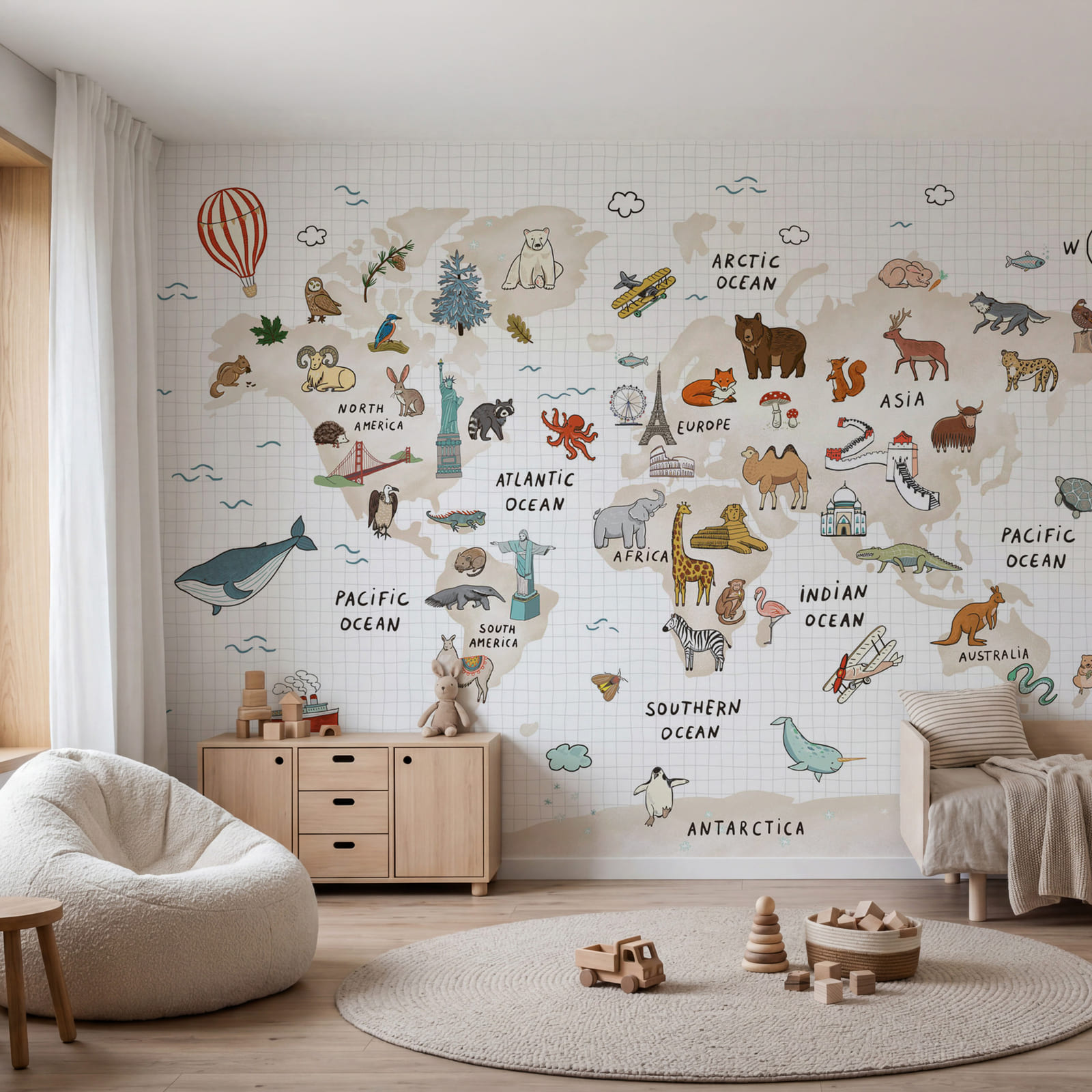 Wereldkaart met dieren