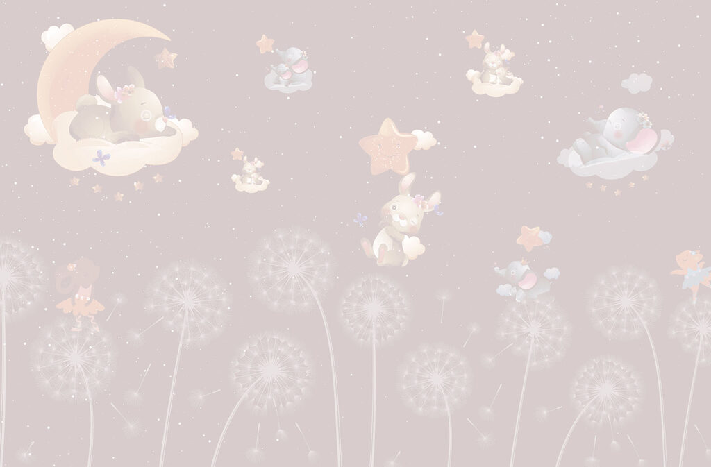 Wallpaper with rabbits and dandelions Wallpaper with rabbits and dandelions