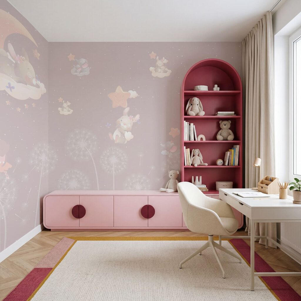 Behang met konijnen en paardenbloemen Behang met konijnen en paardenbloemen