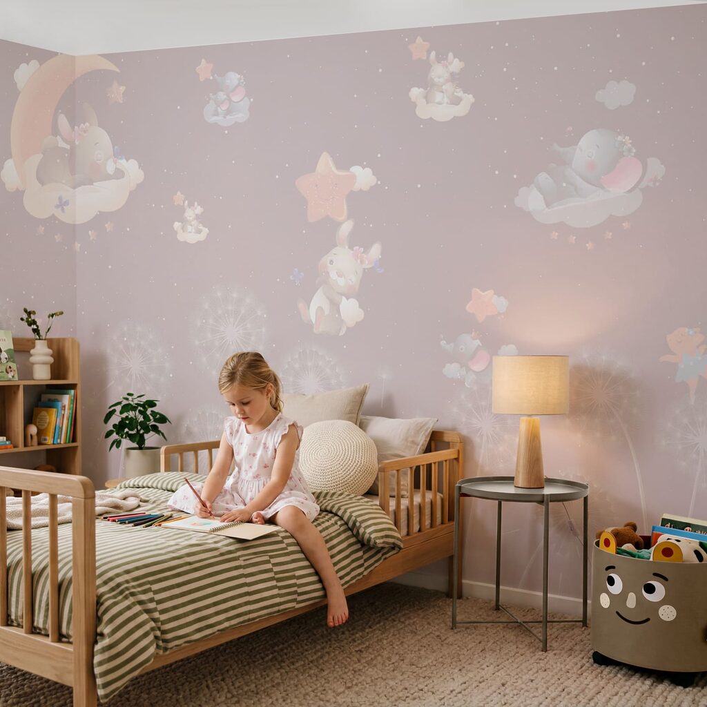 Behang met konijnen en paardenbloemen Behang met konijnen en paardenbloemen