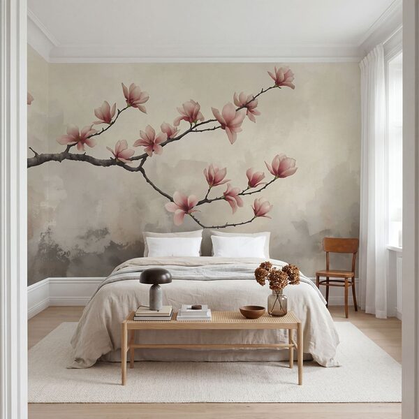 Fotobehang Fotobehang Tak met roze bloemen (Artikelnummer: t00917)