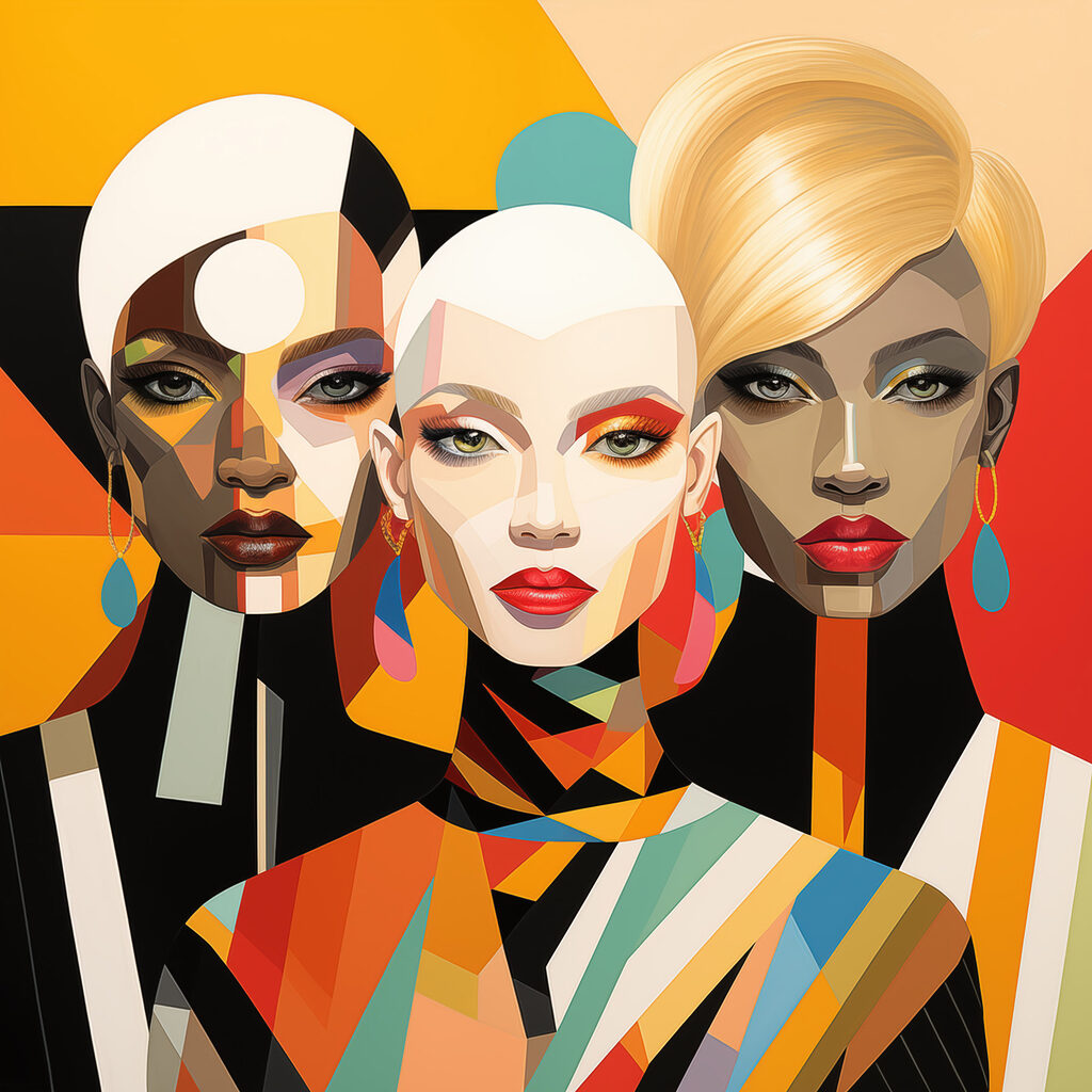 Group of women with different colored faces Group of women with different colored faces