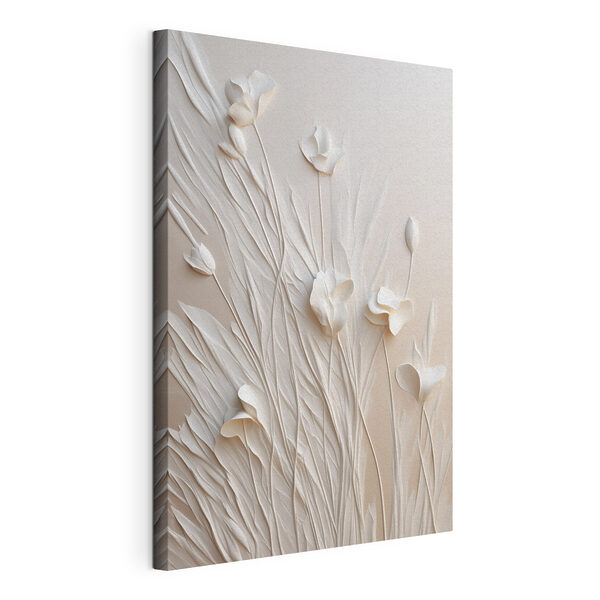 White flowers and leaves on a white surface White flowers and leaves on a white surface