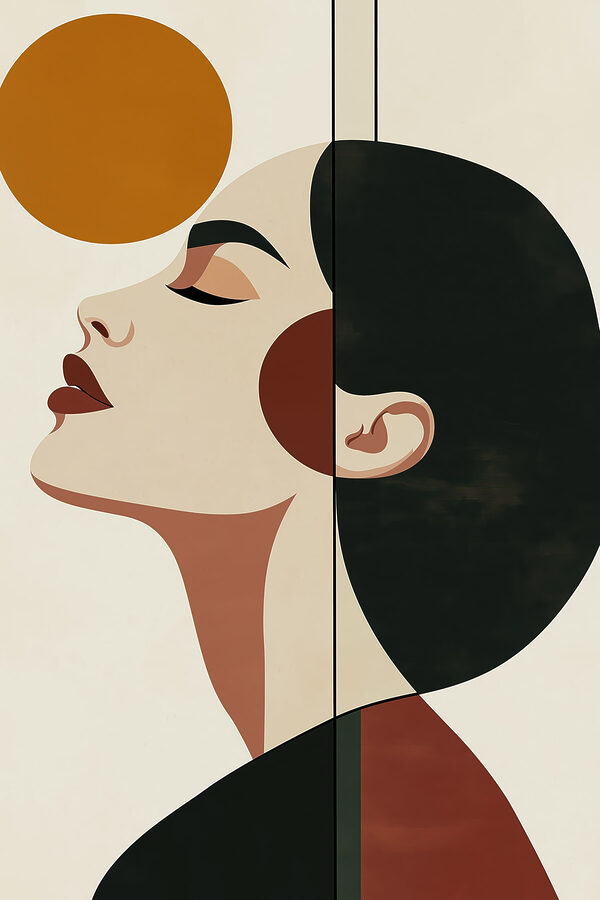 Woman's face with a yellow circle Woman's face with a yellow circle