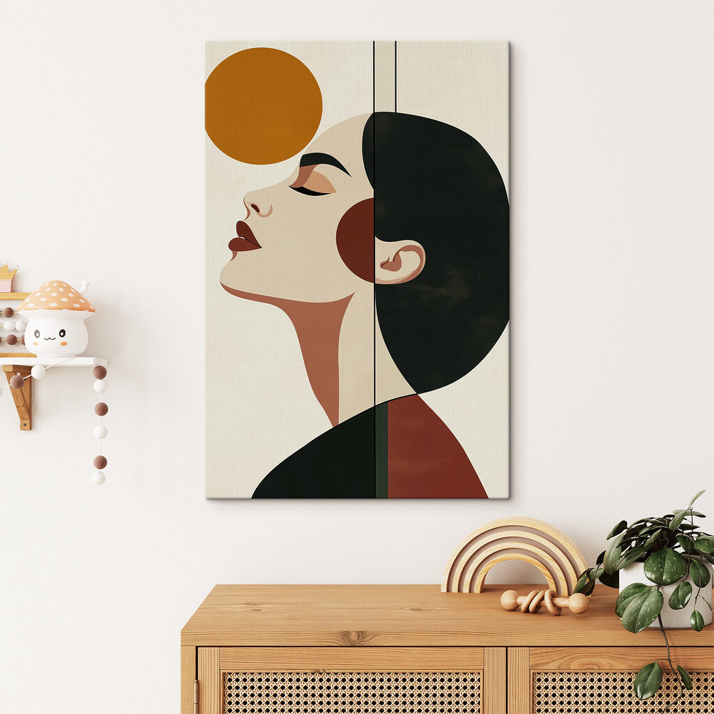 Woman's face with a yellow circle Woman's face with a yellow circle