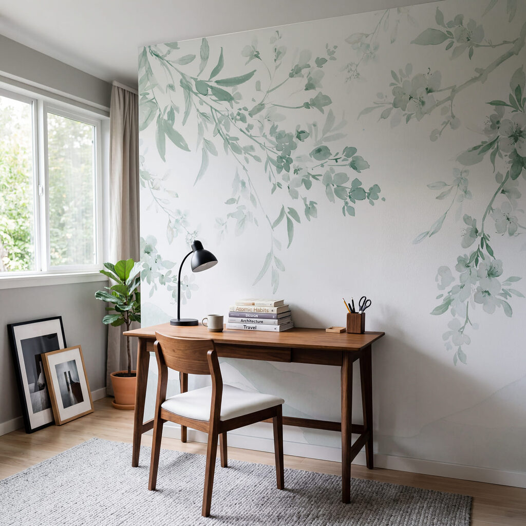Schilderij van een boomtak met witte bloemen Schilderij van een boomtak met witte bloemen