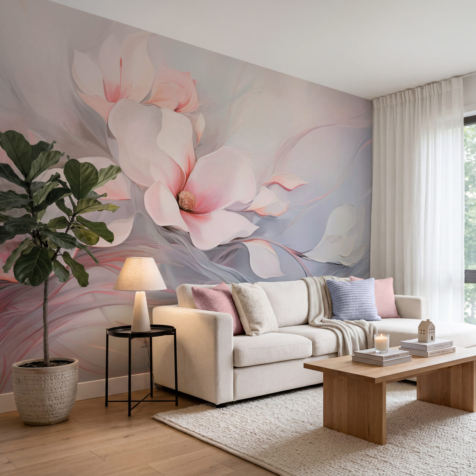 Schilderij van bloemen en bladeren