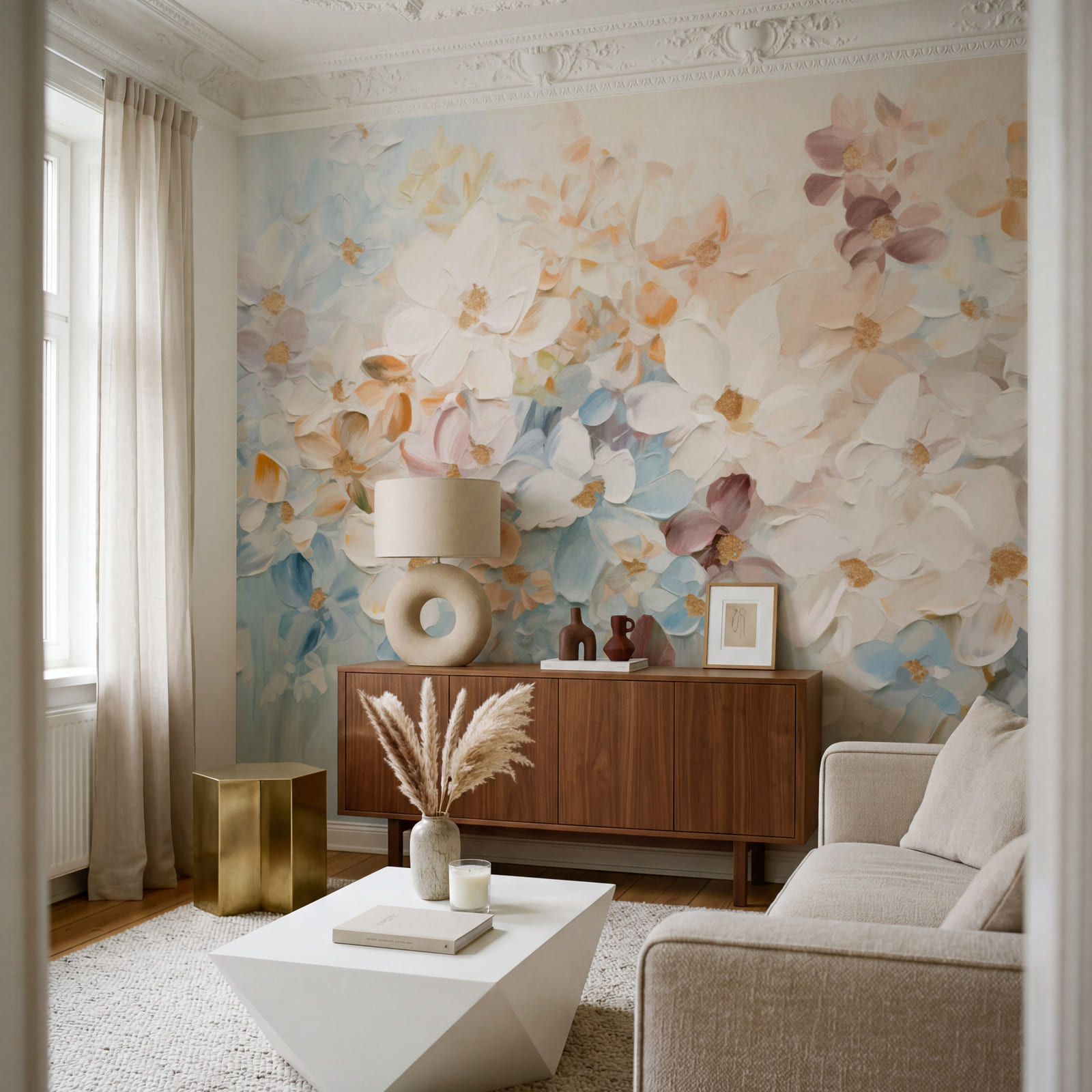 Schilderij van bloemen op een witte ondergrond Schilderij van bloemen op een witte ondergrond