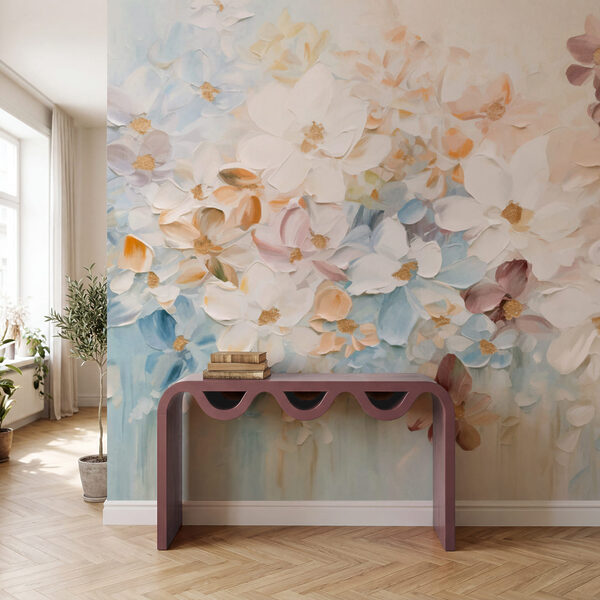Schilderij van bloemen op een witte ondergrond Schilderij van bloemen op een witte ondergrond