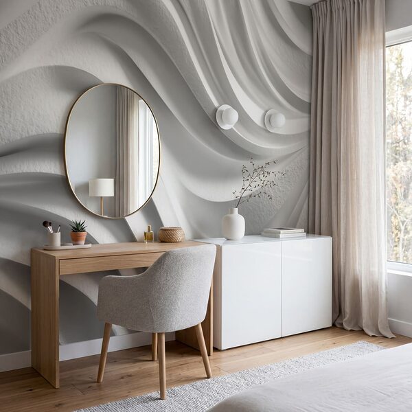 Witte muur met golvende lijnen