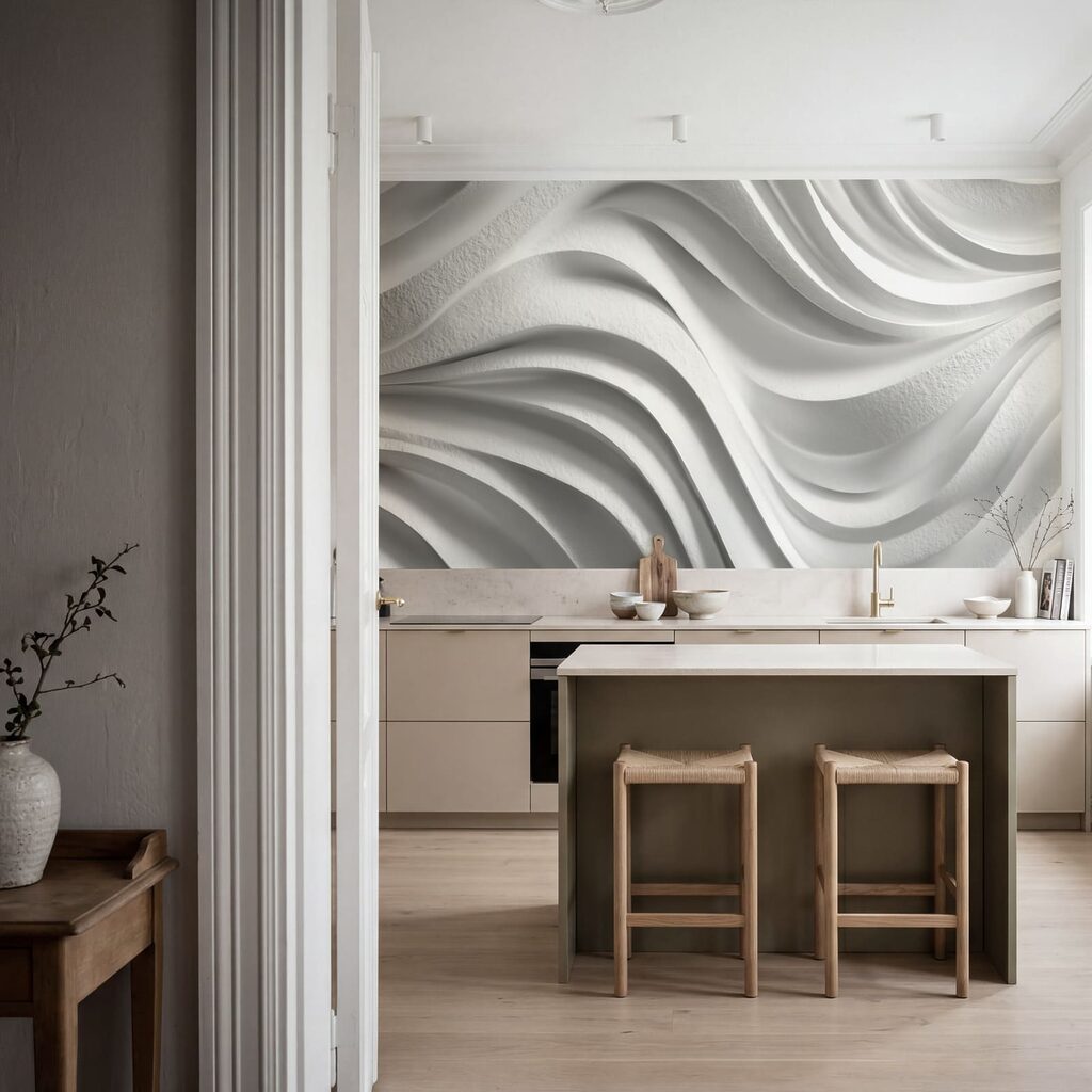 Witte muur met golvende lijnen