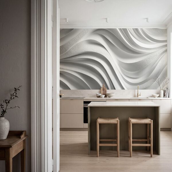 Witte muur met golvende lijnen