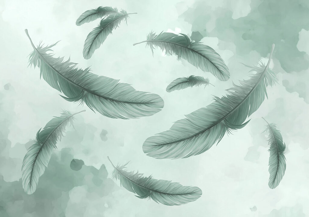 Group of feathers floating in the air