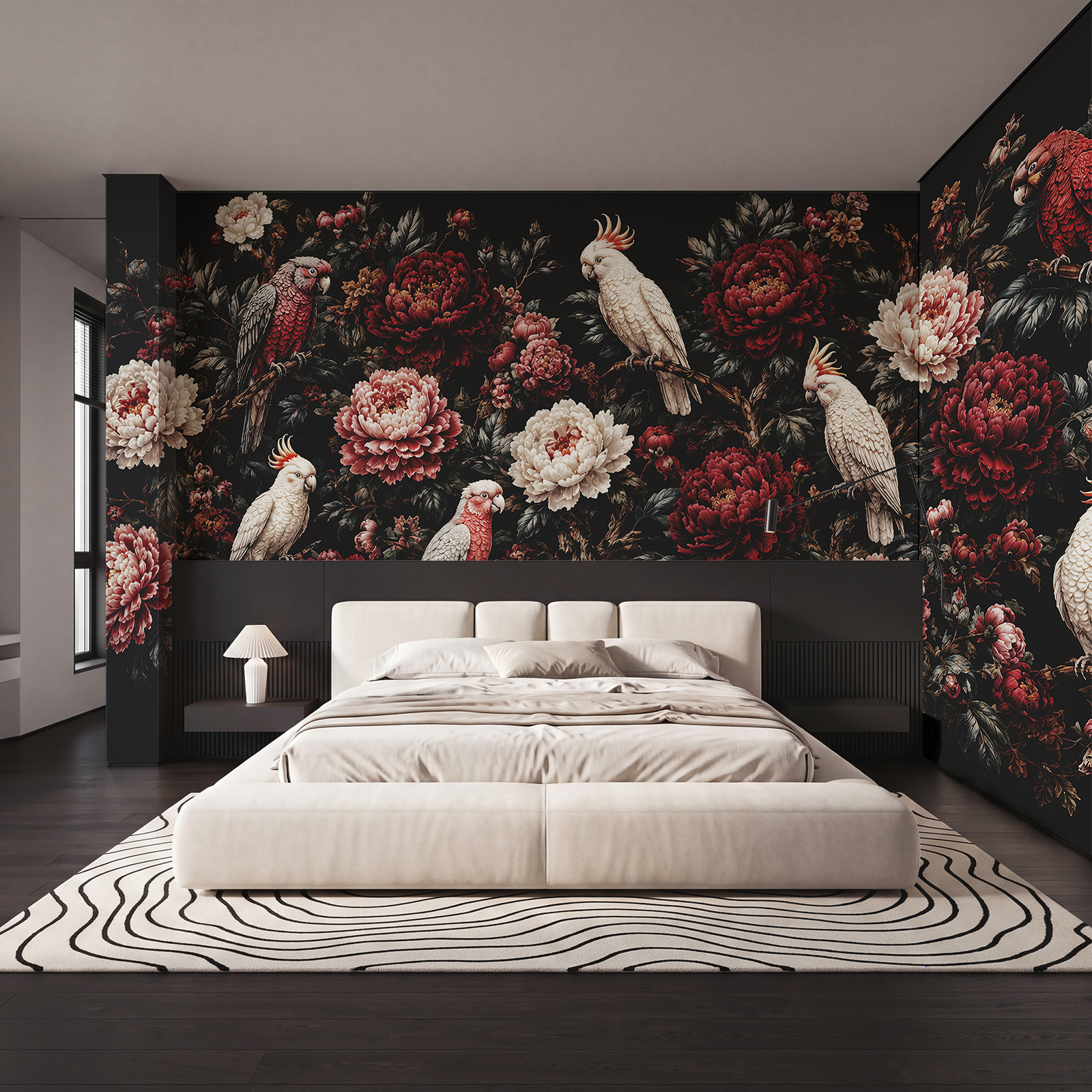 Schilderij van vogels op een tak met bloemen